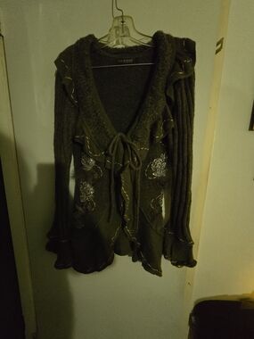 Brown Floral Tie-Front Women’s Sweater Cardigan
